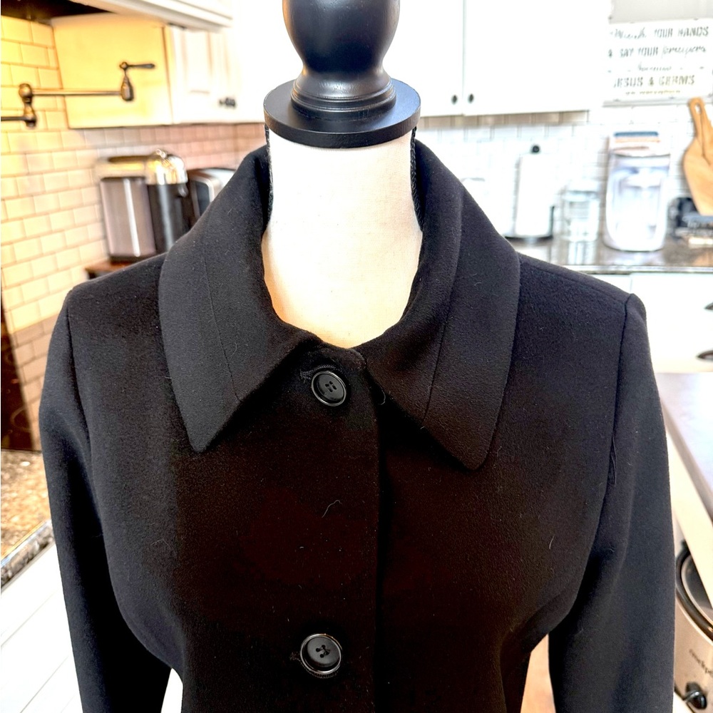 FLEURETTE - Elegant Black Wool Women's Trench Coat - Picture 3 of 8